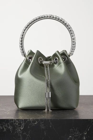 Bon Bon Crystal-embellished Satin Bucket Bag - Green