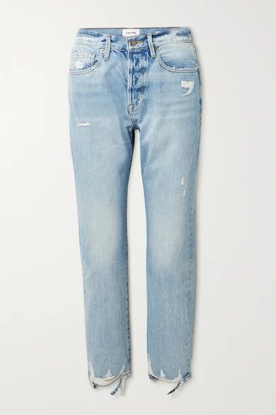 Le Original Distressed High-rise Straight-leg Jeans - Light blue
