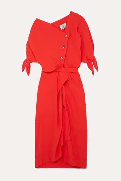 Thaw Asymmetric Draped Crepe Midi Dress - Red
