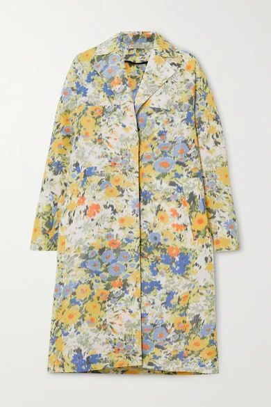 - Oversized Floral-print Taffeta Coat - Yellow