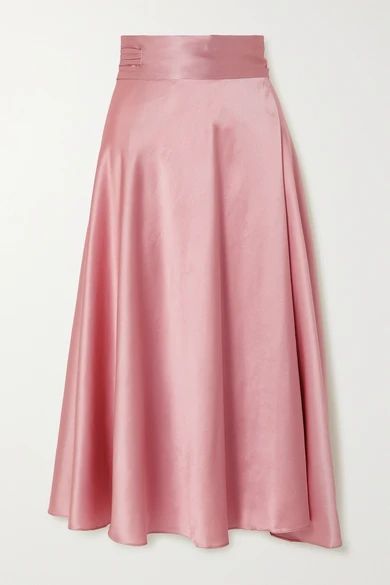 - Draped Silk-satin Wrap Midi Skirt - Pastel pink