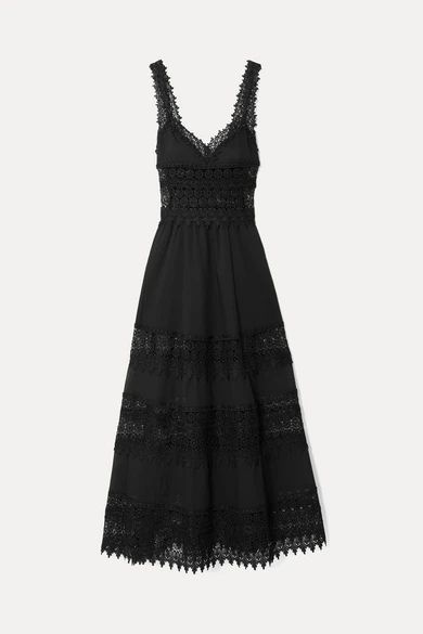 Sophia Crocheted Lace-paneled Cotton-blend Voile Maxi Dress - Black