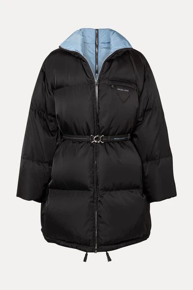 Belted Quilted Shell Down Coat - Black