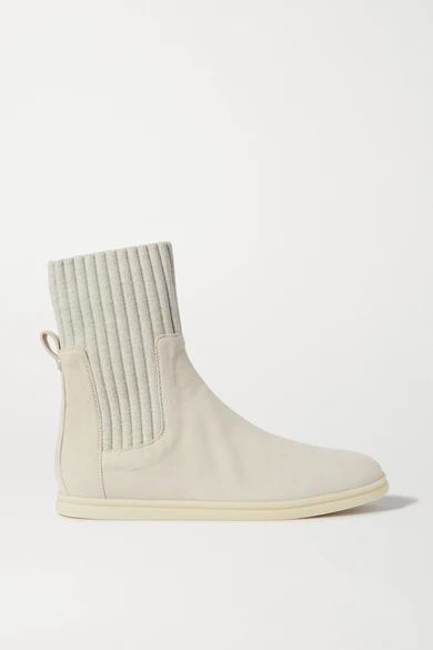 Cocoon Suede And Ribbed Wool Ankle Boots - Beige
