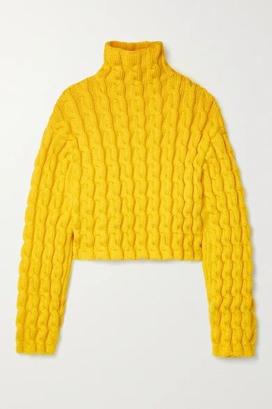 Cropped Cable-knit Turtleneck Sweater - Yellow