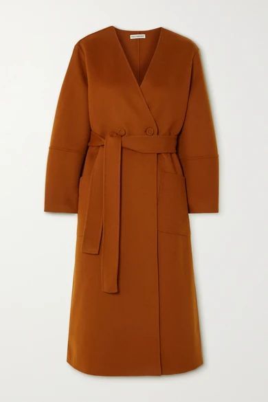 Gwyneth Belted Wool-felt Coat - Orange