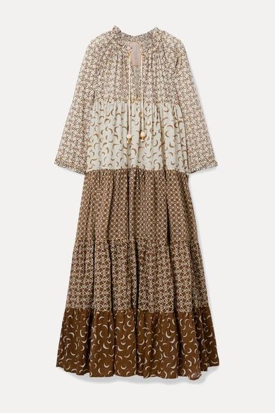 - Hippy Tiered Printed Cotton-voile Maxi Dress - Brown