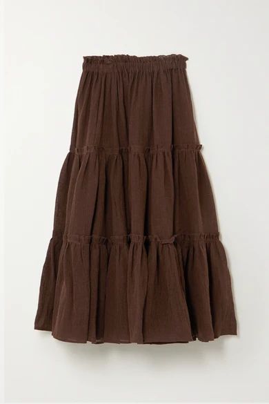 - + Net Sustain Tiered Organic Linen-blend Gauze Midi Skirt - Brown