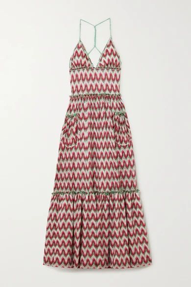 - Tiered Metallic Crochet-knit Halterneck Maxi Dress - IT46