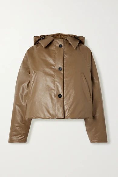 - Oil Hooded Coated Cotton-blend Coat - Tan