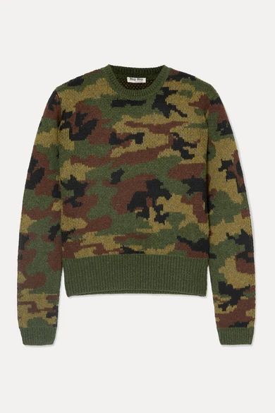 Camouflage-intarsia Wool Sweater - Army green
