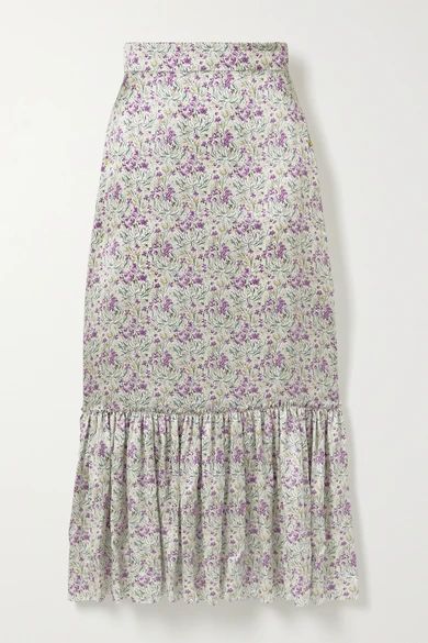 - Tiered Floral-print Silk-satin Midi Skirt - Off-white
