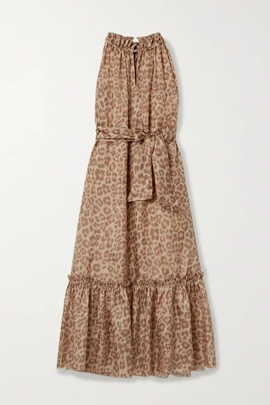 - Kirra Belted Tiered Leopard-print Silk Midi Dress - Leopard print