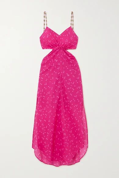 - Brigitte Embellished Cutout Polka-dot Cotton-voile Dress - Pink