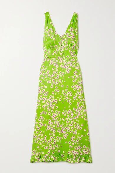 - Emili Floral-print Crepe De Chine Dress - Lime green