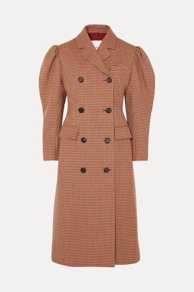 - Houndstooth Wool-blend Double-breasted Coat - Red