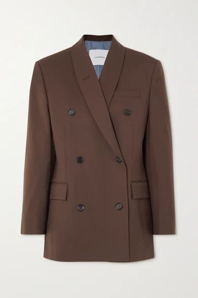 Double-breasted Wool-blend Twill Blazer - Brown