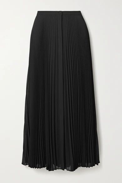 Pleated Georgette Midi Skirt - Black