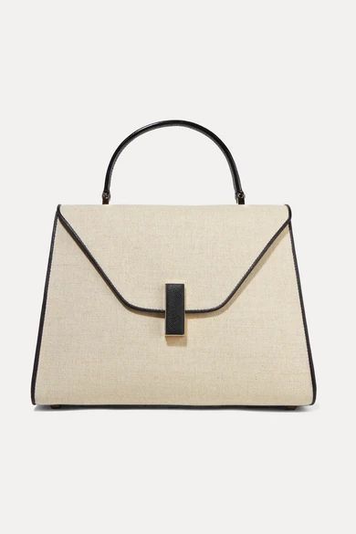 Iside Large Linen And Textured-leather Shoulder Bag - Beige