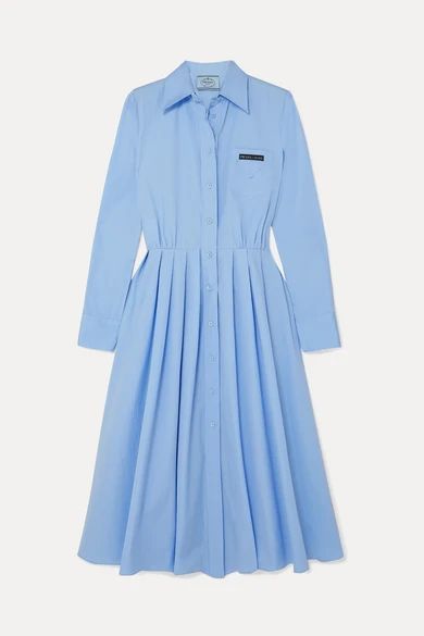 Pleated Cotton Shirt Dress - Blue
