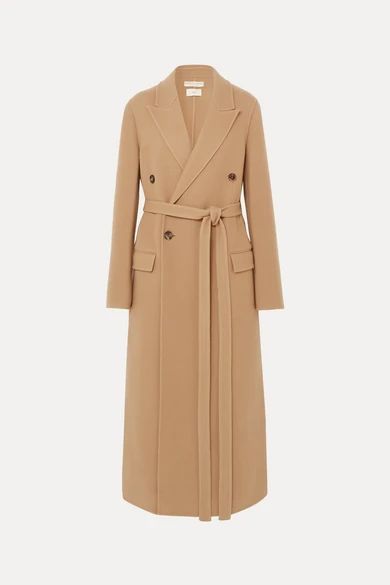 Double-breasted Belted Cashmere Coat - Camel