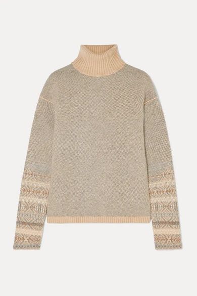 Fair Isle Cashmere Turtleneck Sweater - Light gray