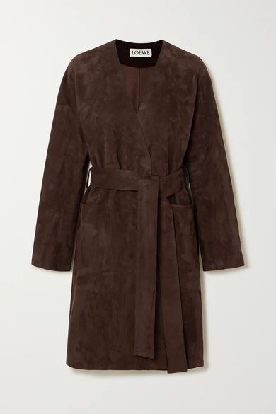 Belted Suede Coat - Brown