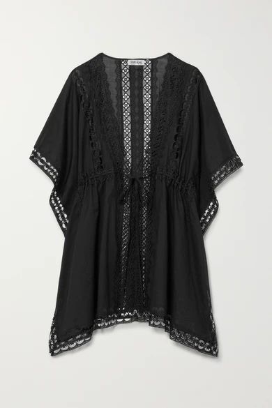 Kayla Crocheted Lace-paneled Cotton-blend Kaftan - Black