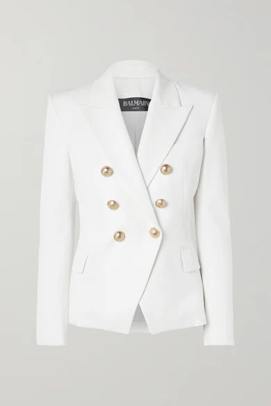 Double-breasted Wool-twill Blazer - White