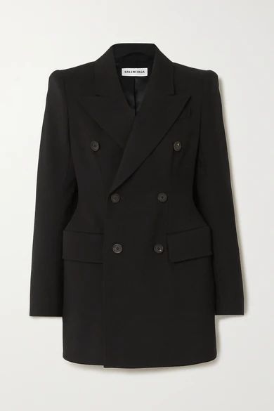 Hourglass Double-breasted Wool-twill Blazer - Black