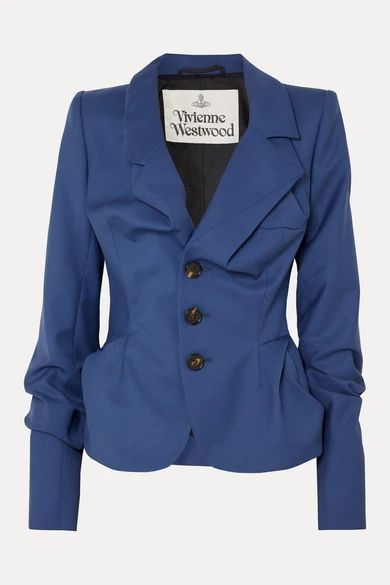 Gathered Wool Blazer - Blue