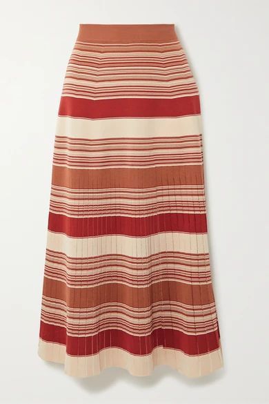 Tangery Striped Silk And Cotton-blend Midi Skirt - Red