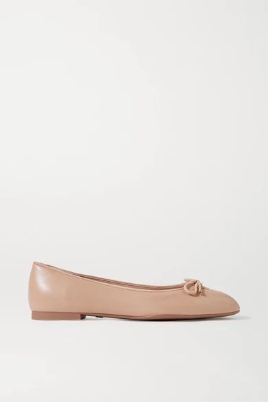 Gabby Bow-embellished Suede-trimmed Leather Ballet Flats - Sand