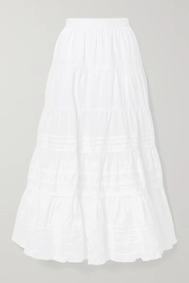 Sylvie Ruffle-trimmed Tiered Cotton-poplin Midi Skirt - White