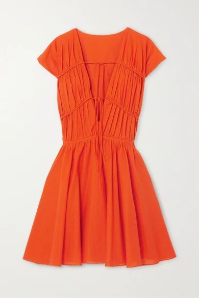 Ceres Tie-detailed Cotton-poplin Mini Dress - Orange