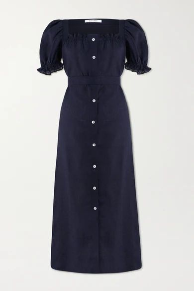 Brigitte Belted Linen Midi Dress - Midnight blue