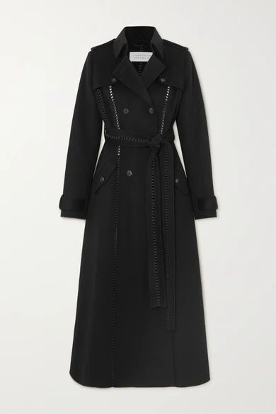 Franz Belted Leather-trimmed Cashmere Trench Coat - Black