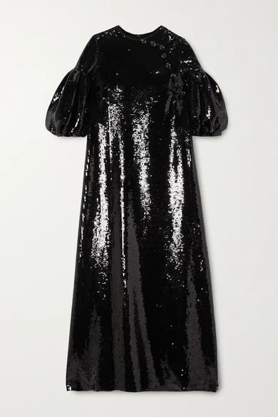 Celine Sequined Georgette Maxi Dress - Black