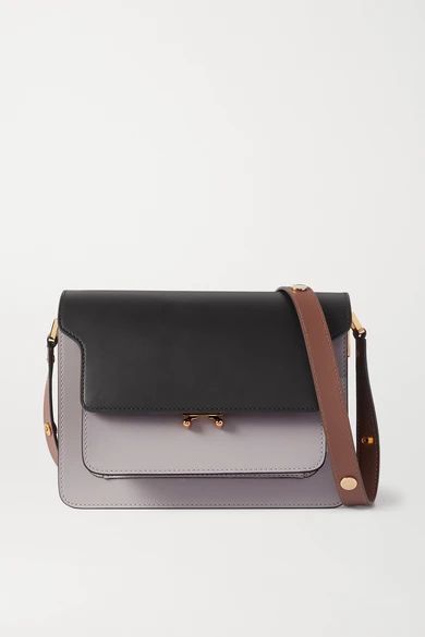 Trunk Medium Color-block Leather Shoulder Bag - Black
