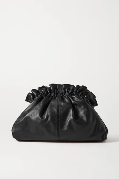 Loretta Gathered Leather Clutch - Black