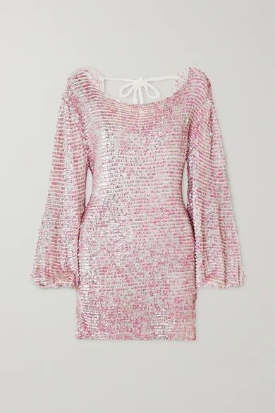Tara Open-back Sequined Crocheted Cotton Mini Dress - Pink