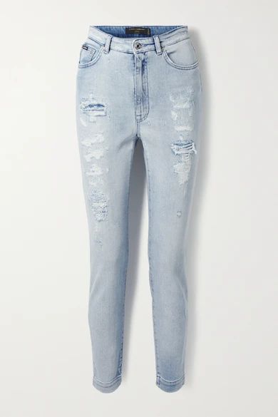 Distressed High-rise Skinny Jeans - Light blue