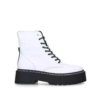Skylar - White Chunky Lace Up Boots