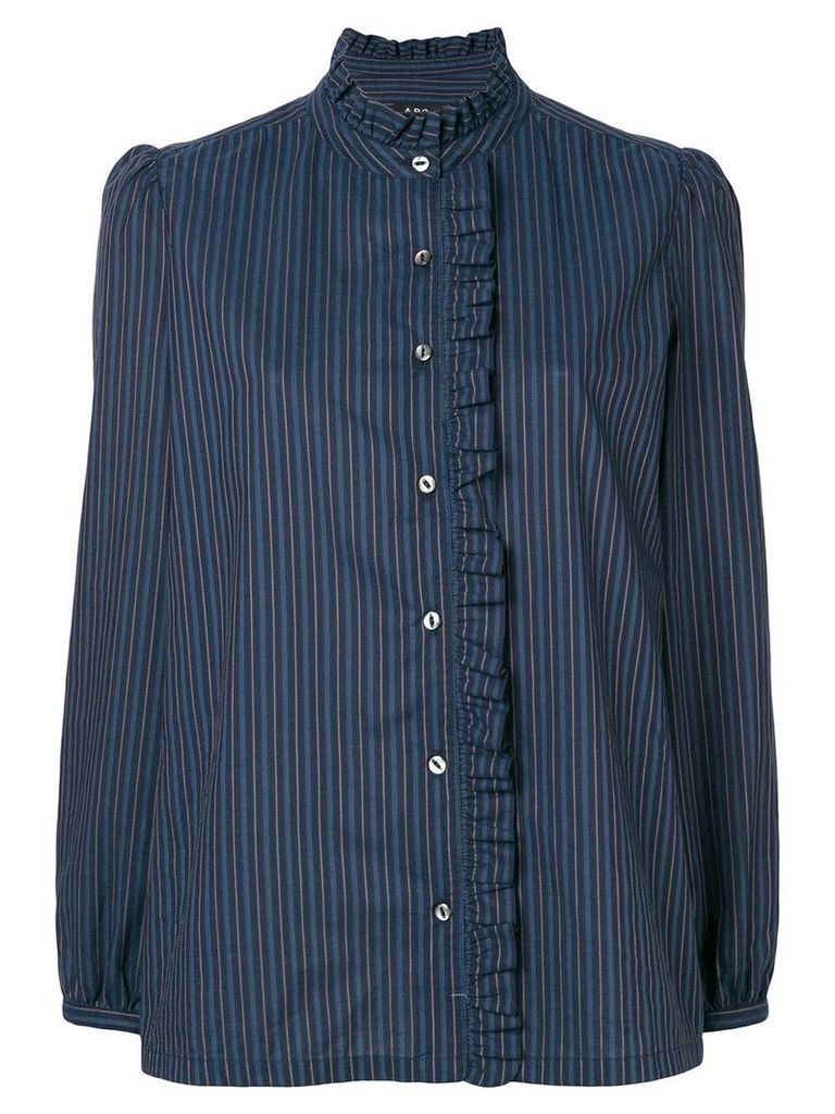 A.P.C. ruched trim striped shirt - Blue