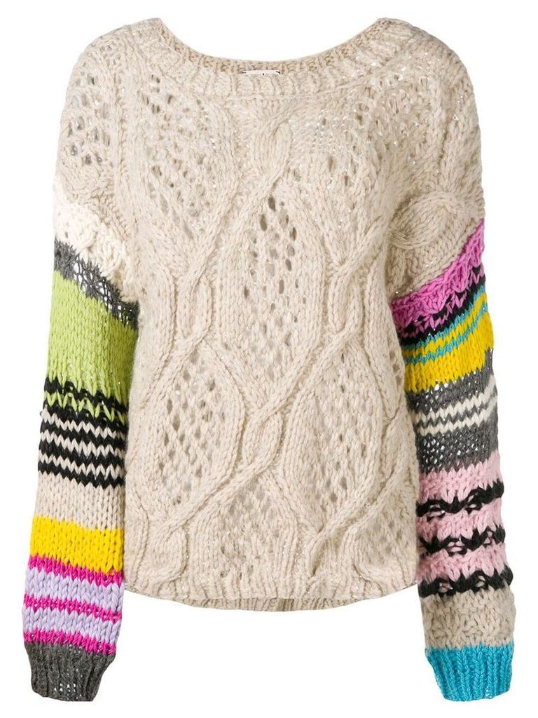 Natasha Zinko striped sleeve crochet jumper - Neutrals