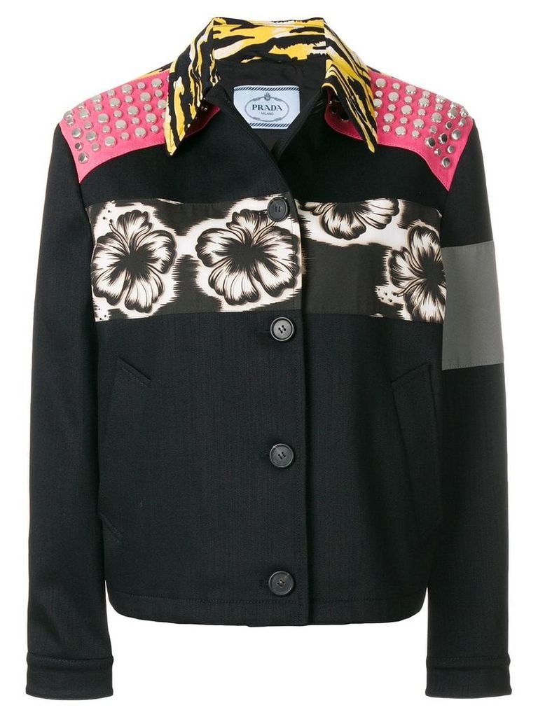 Prada patch applique boxy jacket - Black