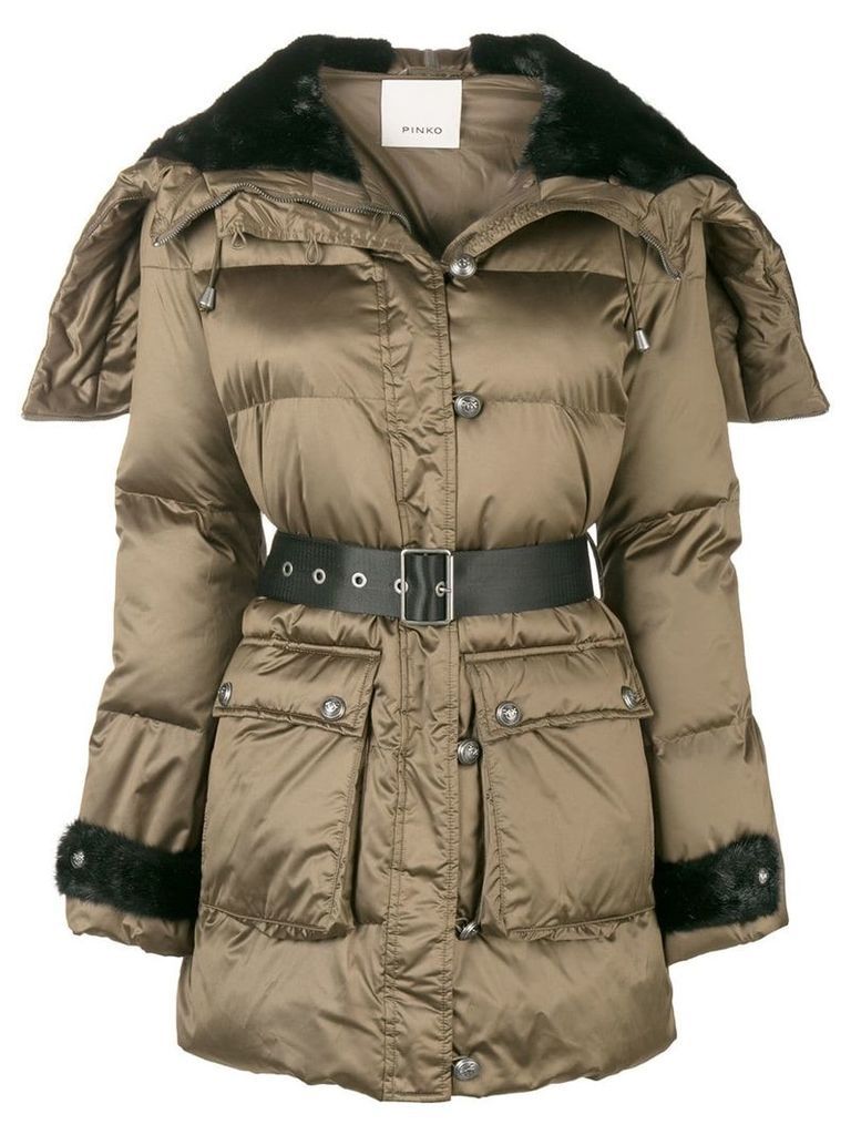 Pinko belted padded jacket - Brown