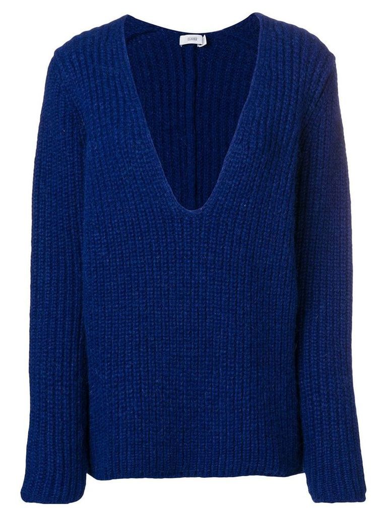 Closed ribbed knit oversized sweater - Blue