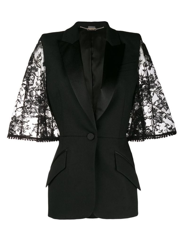 Alexander McQueen lace bell sleeve tuxedo jacket - Black