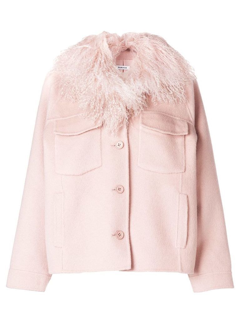 P.A.R.O.S.H. fur collar buttoned jacket - Pink